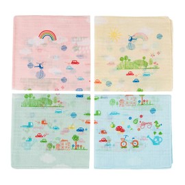 HOULIFE Boys Girls 100% Bamboo Cotton Handkerchiefs Cute Cartoon Print Pattern Hankies for Kids Children Students 4 Pieces 31x31cm Christmas Gifts