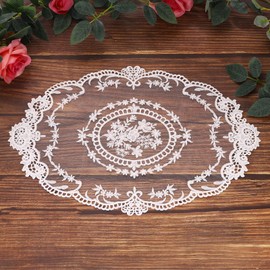sourcing map 2 Pcs Lace Placemats, 12x16-in Vintage Table Doilies Oval Embroidered Crochet Lace Dolly Cup Mat for Table Vase Home Decor, White