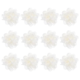 M METERXITY 12-Pack Chiffon Flowers 1.97 x 1.97 Inch Mesh Fabric Flowers Full Chiffon Flowers Hair Clips Flower for Home Decor/Wedding/Headbands/DIY/Party/Garden [Beige]
