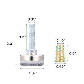 Lpraer Set of 4 Levelling Feet, Furniture Feet, Adjustable Feet, Furniture Leveler, Metal Furniture Legs, Adjustable Feet with Felt Gliders for Furniture, Chairs, Tables, Chair Legs (M9 x 38 x 35 mm)