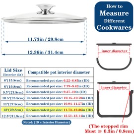 12 Inch Pan Lid for Frying Pan, Tempered Glass Lid Pot Cover, 6,8,9.5,10.5,11,12,12.5 Inch Universal Pan Lid for Pots Skillets