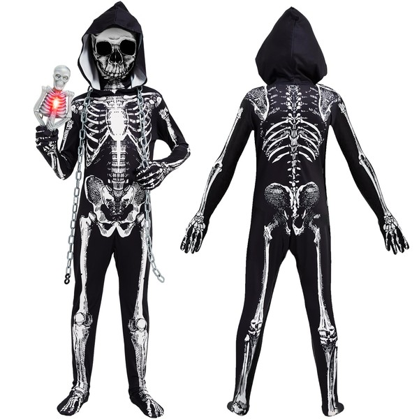 Joellfuner 3D Skeleton Suit Children, Children's Skeleton Costume with Hood