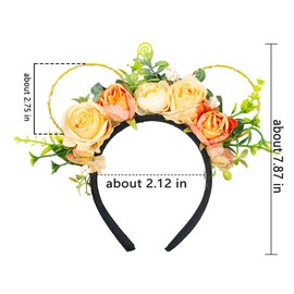JIAHANG LED Mouse Ear with Flowers Headband, Light Up Woodland Elf Fairy Festival Headband for Women Girls