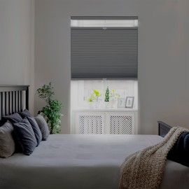 DEZ FURNISHINGS Cordless1.5 Blackout Top Down Bottom Up Cellular Shade, Energy Saver, 51" W x 60" H, Anchor Gray