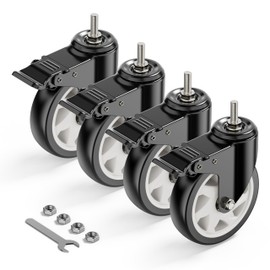HOLKIE Caster Wheels 5 inch Total Locking Stem Casters, 3/8" -16 x 1 (Stem Diameter 3/8", Stem Length 1") Threaded Stem Casters Swivel Casters Set of 4 Heavy Duty Castors Black