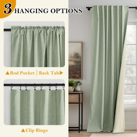 RYB HOME 100% Blackout Sage Green Linen Curtains, Light & Heat Blocking, Energy Saving, Privacy Protection, Neutral Window Drapes for Dining Room/Sliding Glass Door, 52" W x 84" L, 2 Panels Set