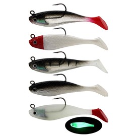 Fishing Lures, Soft Lures Swimbaits Jig Head Artificial Bait Sea Fishing Accessories for Pike Bass Trout Perch Saltwater Freshwater (Red,White 5Pcs)