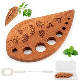 Wooden Herb Stripper Tool 8-Hole Leaf Separator with Cleaning Brush