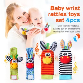Baby Wrist Rattles Foot Finder Toys Set, Toddler Rattle Sock, Arm Hand Bracelet, Feet Leg Ankle Socks, Gift for Newborn Infant Babies Boy Girl Bebe (Origin Donkey)