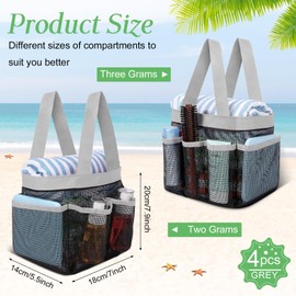 Hillban 4 Pcs Mesh Shower Caddy Portable Large Shower Caddy Basket with Deeper 8 Pockets for College Dorm Room Quick Dry Shower Essentials 2 Handles Hanging Shower Caddy Bag (Gray)