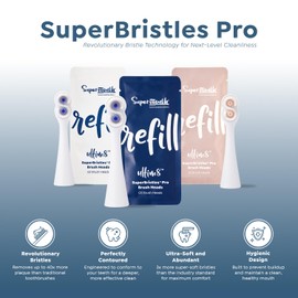 SuperMouth® SuperBristles® Pro Replacement Brush Heads for Ultim8 SmartBrush – Ultra-Soft Bristles Remove 40X More Plaque, 3X Denser, Advanced Sonic Cleaning, Dual Modes, 3 Color Options