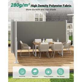 GarveeLife 71''x236'' Double Side Awning, Retractable Side Awning with 280g Polyester Fabric, Rainproof and UV-Proof Folding Privacy Screen Privacy Fence, for Deck, Patio, Pools, Grey