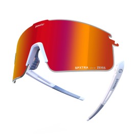 Powster Sports Cycling Sunglasses for Men and Women Interchangeable Six coated lenses UV 400 TR90 Protection Sunglasses Small Phantom Red Ion White