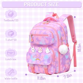 FRMARCH School Backpacks for Girls - Cute Girls Backpack with Multifunctional Pockets, 18" Large Capacity Bookbag for Elementary, Middle and High School Students