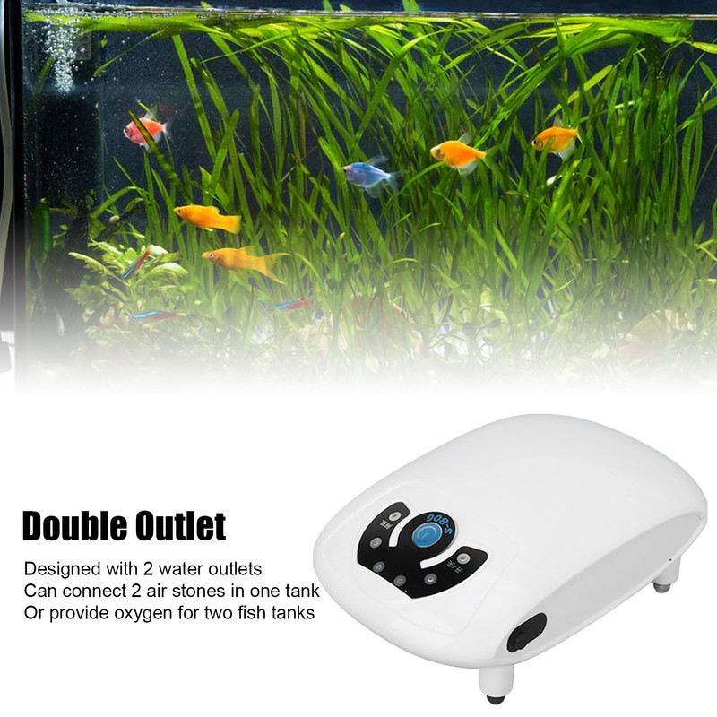 Aquarium Oxygen Pump Silent 2 Outlets Small Portable Fish Tank