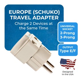OREI USA to Europe (Schuko) (Type E/F) Travel Adapter Plug - 2 in 1 - CE Certified - RoHS Compliant - 2 Pack - White Color (DB-9-2PK) (Beige)