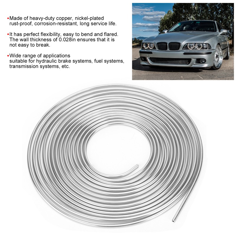 25ft Brake Line Tubing Copper Nickel Plated 3/16in OD Coil
