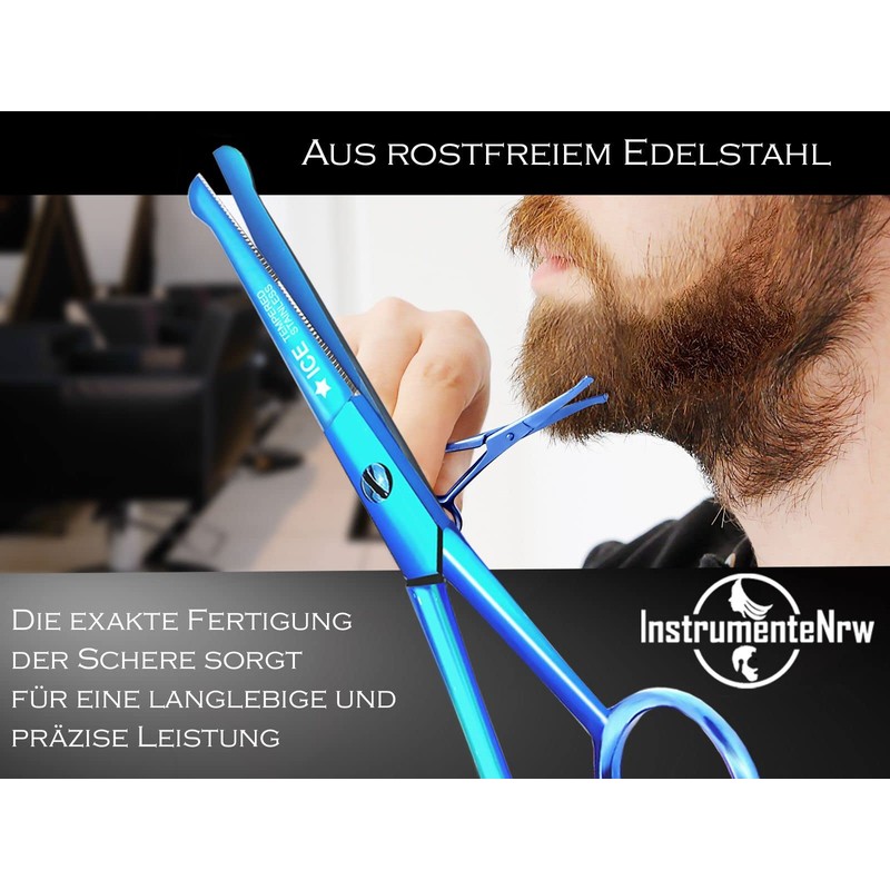 Bartschere BLUE TITANIUM Schnurrbart-Schere Nasenhaarschere mit Mikroverzahnung