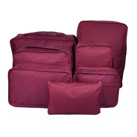 Vercord 7 Set Travel Packing Organizers Cubes Luggage Suitcase Organizer Bags Clothes Underwear Cube Shoe Pouch Pack Burgundy