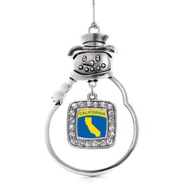 Inspired Silver - California Outline Charm Ornament - Silver Square Charm Snowman Ornament with Cubic Zirconia Jewelry