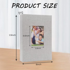 Photo Album 4x6 with 300 Pockets and Writing Space, Linen Cover with Front Window Album Photo for Family, Wedding, Travel, Vacation Pictures (Gray)