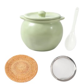 Elyfree Ceramic Bacon Grease Container with Strainer,23oz Oil Strainer Grease Can Oil Storage Container,Oil Storage Container for Kitchen (Green)