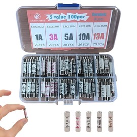 5 Values 100pcs BS1362 1A 3A 5A 10A 13A, 240V Ceramic Tube Fuses Assortment Kit | Mixed Household UK, 13 Amp Fuses UK, Mains Plug Fuse Kit (6.3x25mm) in Storage Box