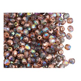 600pcs Fire-Polished Faceted Beads Round 4mm, Czech Glass, Crystal Copper Rainbow
