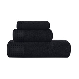 GLAMBURG Ultra Soft 3 Pack Cotton Towel Set, Contains a Bath Towel 28x55 inch, a Hand Towel 16x24 inch & a Wash Coth 12x12 inch, Ideal Everyday use, Compact & Lightweight - Black