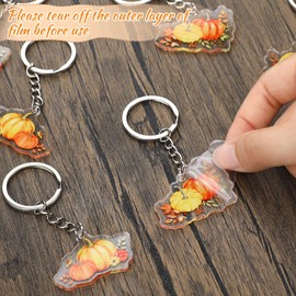 Wettarn 150 Pcs Fall Baby Shower Party Favors, 50 Cute Fall Pumpkin Keychain with 50 Organza Bags 50 Thank You Kraft Tags and Rope for Guests Little Pumpkin Baby Shower Favors