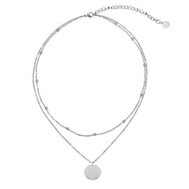 Legitta Women's Layered Necklace with Round Plate Pendant Delicate Multi-Row Titanium Nickel-Free, Stainless Steel