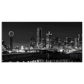 NAN Wind 1 Pcs Dallas Skyline Canvas Wall Art Black White Cityscape Night Scene Modern City Giclee Prints on Canvas Framed Urban Home Decor Skyscrapers Picture Painting for Room Decor