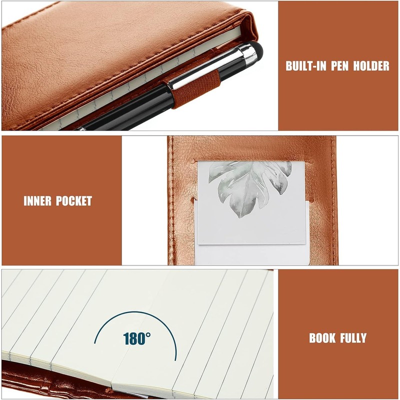10pcs Mini Brown Pocket Notepad Holder Set, Small Notebook Holder