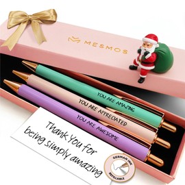 MESMOS 3pk Thank You Gifts for Women, German-Made Ink Fancy Pen Set for Women, Teacher Appreciation Gift, Nice Cute Pens, Boss Lady, Office Coworkers, Metal Ballpoint Pens