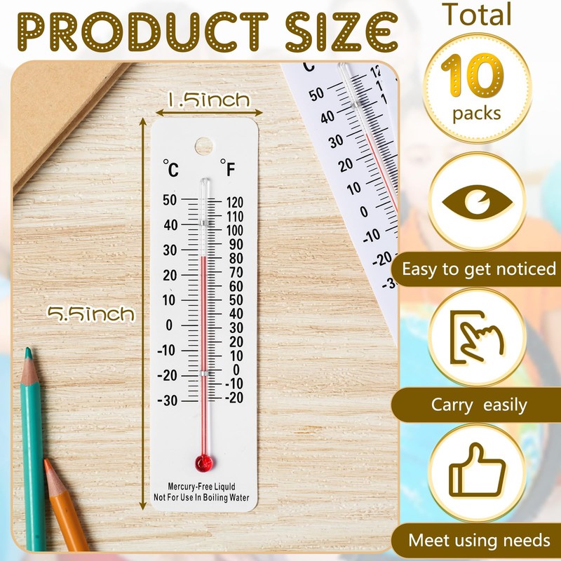 Maitys 10 Pcs Science Thermometers Mercury Free Student School Supplies