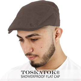 TOSKATOK Men's Showerproof Water Resistant Flat Cap, brown