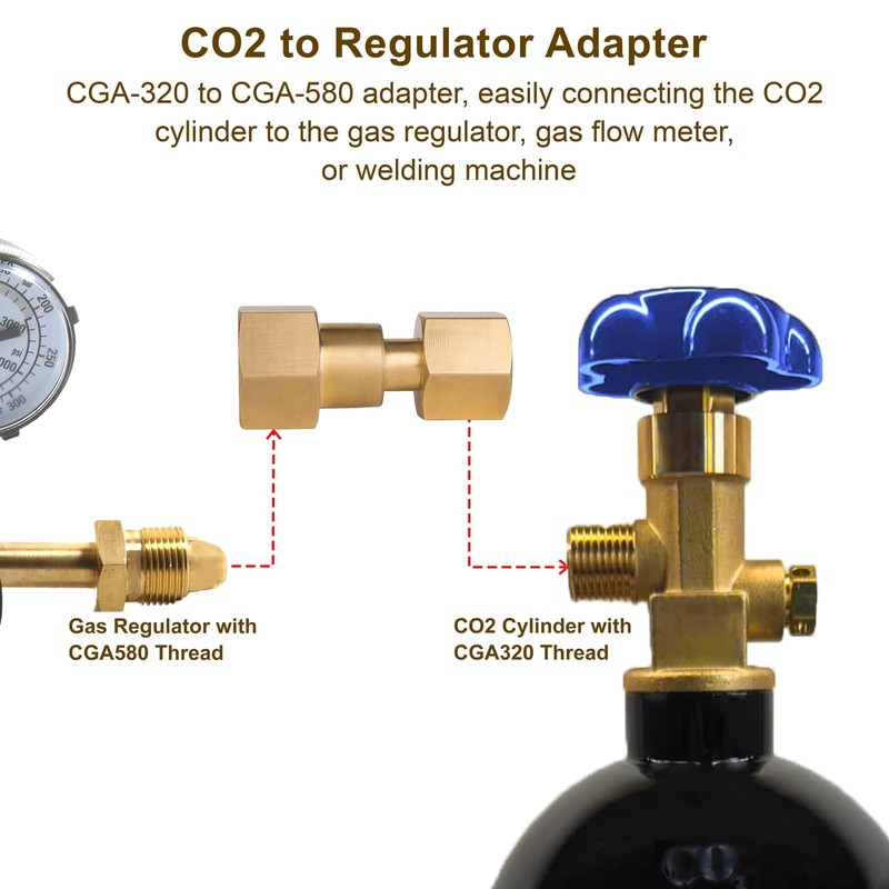 GRYVOZE CGA-320 to CGA-580 Adapter, Carbon Dioxide Bottom to Argon