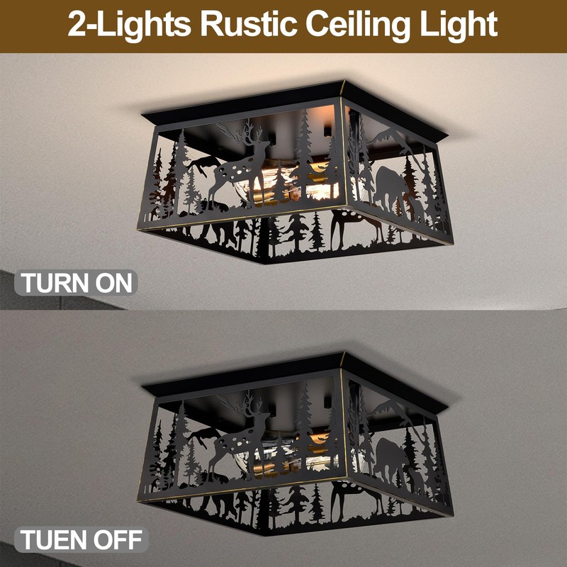 Farmhouse Flush Mount Ceiling Light,Deer Bear Rustic Kitchen Lighting Fixtures