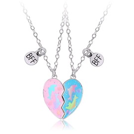 Lezmoii Friendship Necklace Best Friend Necklace Matching Magnetic Heart Unicorn BFF Necklace for 2 Girls Friendship Gifts (Pink Blue Dolphin)