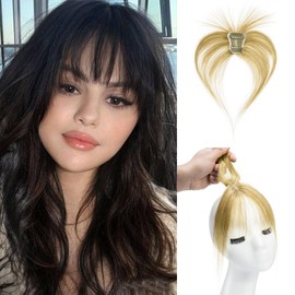 DILUSILK 100% Real Human Hair Toppers with Bangs 360° 3D Coverage Clip in Bangs for Women Bangs Hair Clip with Fringe Hairpieces for Daily Wear Dark Blonde