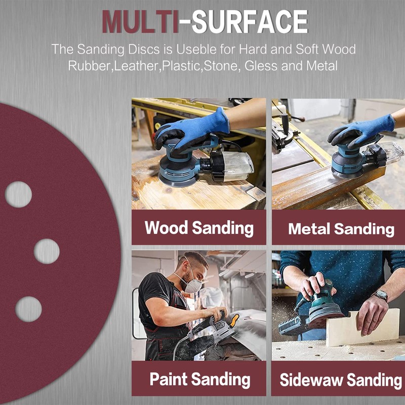 STEBRUAM 100PCS 125mm Sanding Discs 1500 Grit, 5 Inch 8