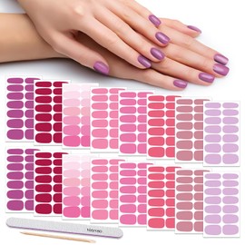 DANNEASY 16 Sheets Nail Wraps for Women Nail Polish Strips Solid Color Self Adhesive Sticker Nails Acrylic Nail Art Accessories with 1pc File, Cuticle Stick (Pink Red)