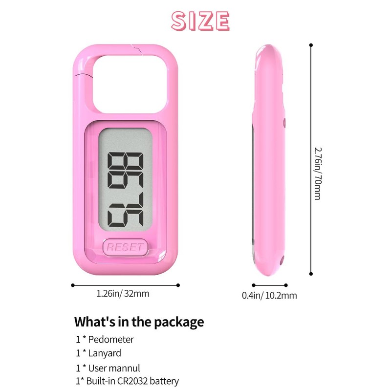 Simple Walking 3D Pedometer, Portable Carabiner Step Counter, Steps Tracker