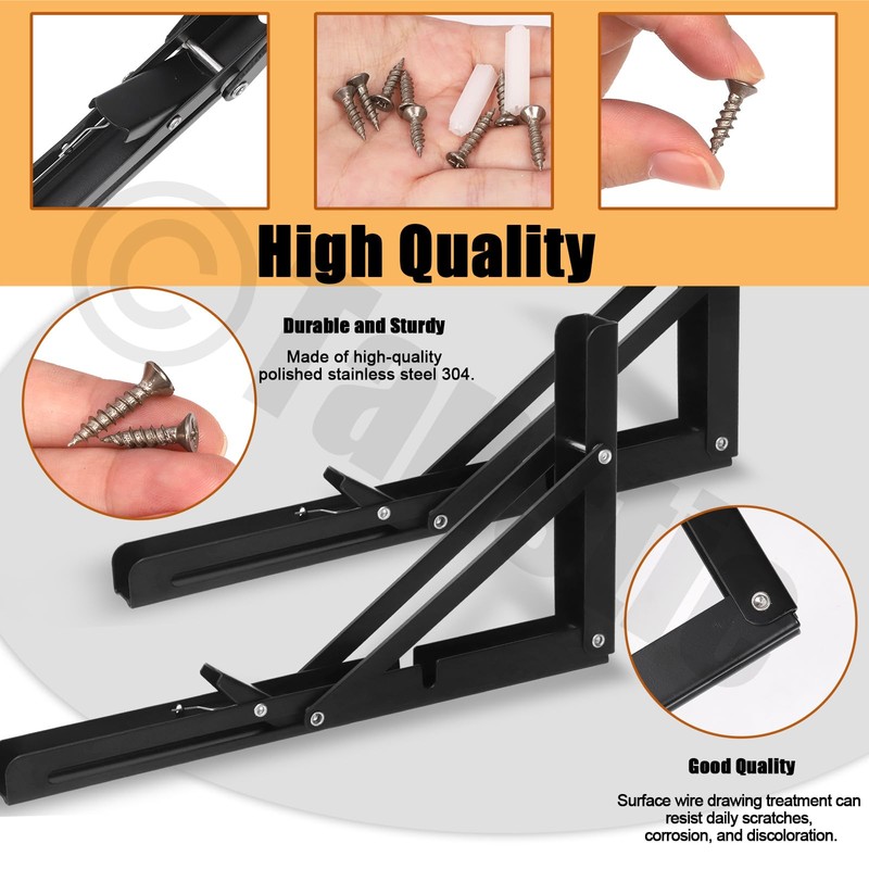 Tanstic 2-Pack 12 Inch Folding Shelf Brackets, Heavy Duty Wall