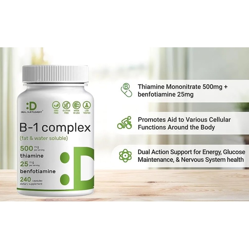 Vitamina B1 Complex Con Benfotiamina240 Cápsulas Hecho Usa Sabor S/n