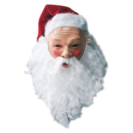 Christmas Santa Latex Mask Red Santa Hat and Beard Overhead Mask Costume Set Masquerade Party Fancy Dress