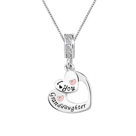 KunBead Granddaughter 18 inch I Love You Rose Gold Heart Charm Pendant Necklace
