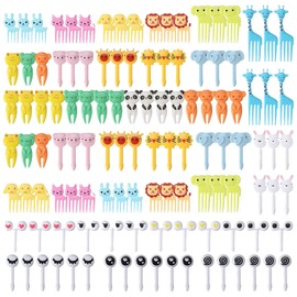 120 Pieces Reusable Plastic Fruit Forks (22 Animal Shapes + Cartoon Eyes) for Picnic, Bento Boxes, Parties, Desserts, Food Picks, Skewers