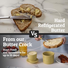 PriorityChef Butter Crock with Lid with Water Line, Ceramic French Butter Dish to Leave On Counter, Khaki