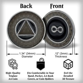 Infinity Sobriety Chip | Thick Triplate AA Coin | Alcoholics Anonymous Recovery Gift Token